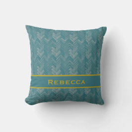 Almofada Chevron Herringbone Patterno Turquoise Monograma