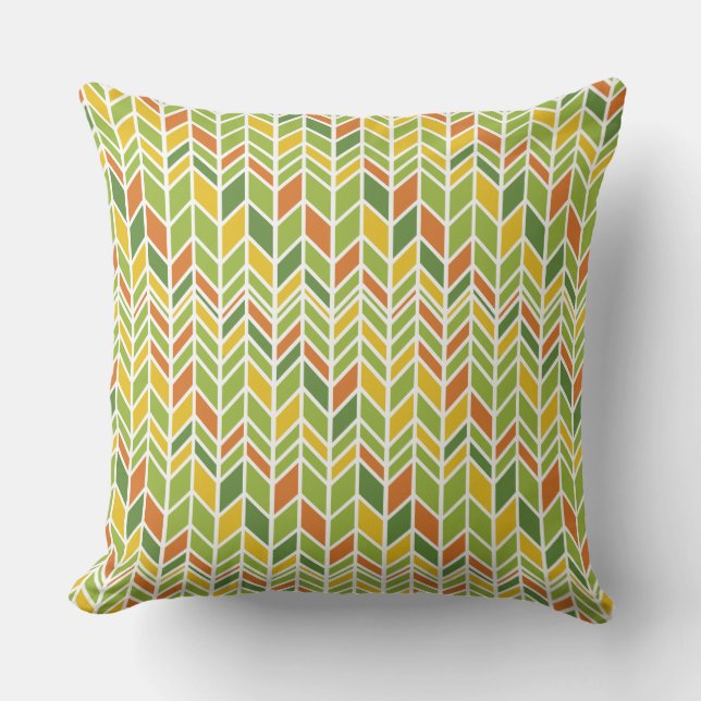 Almofada Chevron Laranja e Verde Retroativo Zig-Zag (Frente)