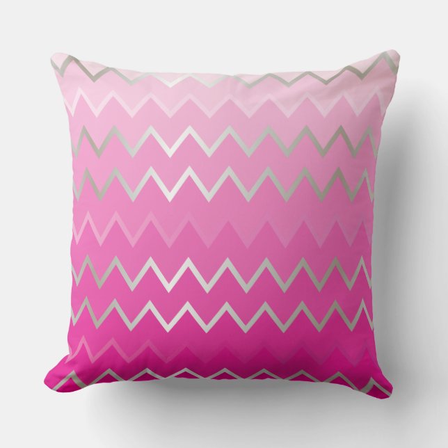 Almofada Chevron metálico cor-de-rosa (Frente)