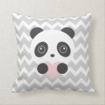Almofada Chevron Panda Heart Cushion<br><div class="desc">Uma cinza e um padrão de fevron branco numa almofada com um panda giro segurando um coração. Visite minha loja para mais almofadas panda.</div>