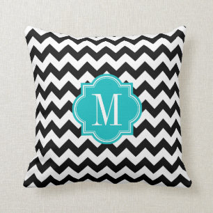 Almofada Chevron preto e branco com monograma da cerceta