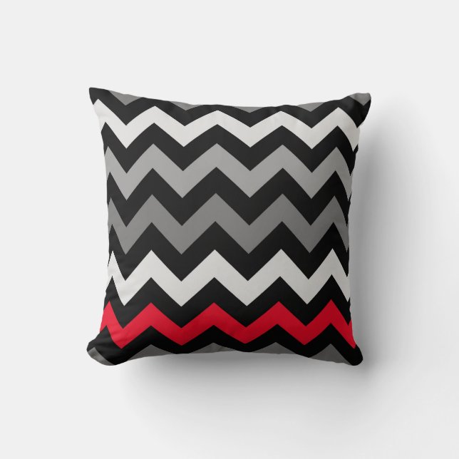Almofada Chevron preto e branco com Travesseiro vermelho (Frente)