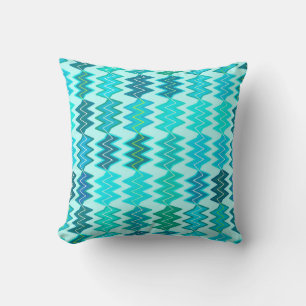 Almofada Chevron quebrado - máscaras do azul do aqua e do