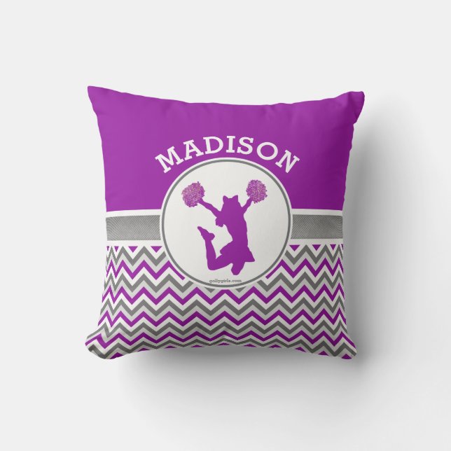 Almofada Chevron roxo Monogrammed listra Pom ou elogio (Frente)