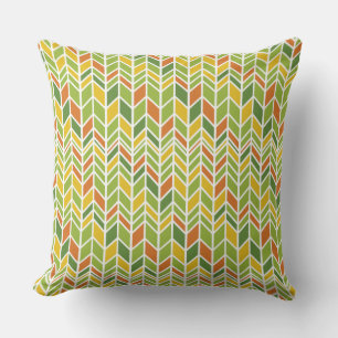 Almofada Chevron Verde e Laranja Retro Zig-Zag