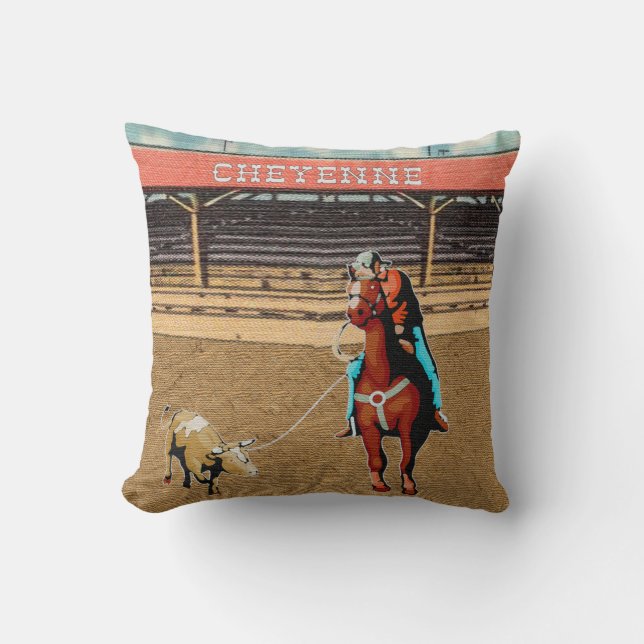 Almofada Cheyenne Rodeo Cowboy Steer Roping Team Roping (Frente)