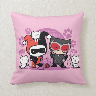 Almofada Chibi Harley Quinn & Chibi Catman Com Gatos