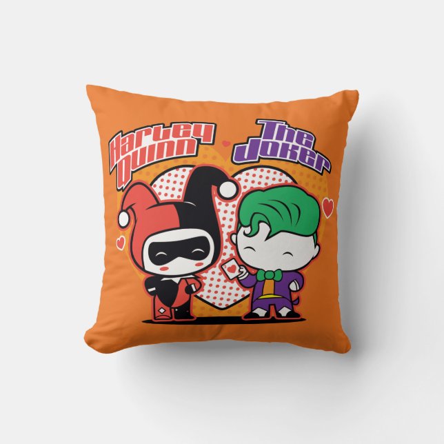 Almofada Chibi Harley Quinn & Chibi Joker Hearts (Frente)