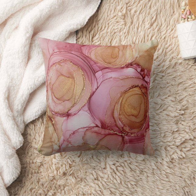 Almofada Chic Abstrato Floral Rosa Brown Beige (Cobertor)