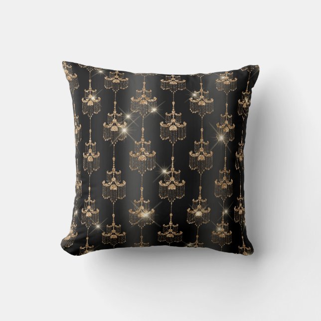 Almofada Chic Black Dourado Sparkle Chandelier (Frente)