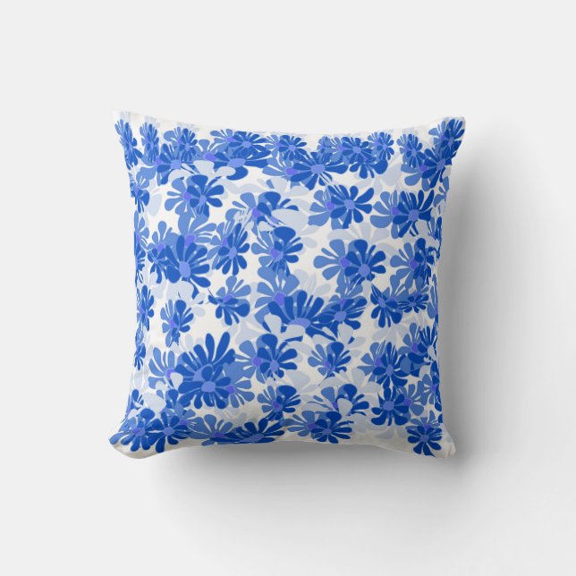 Almofada Chic Blossoms: Vibrant Blue Cushion (Frente)