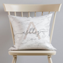 Chic Blush Pink & Cinza Marble Name Monograma