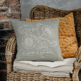 Almofada Chic Botanical Ivory Sunflower Art Em Sage Green