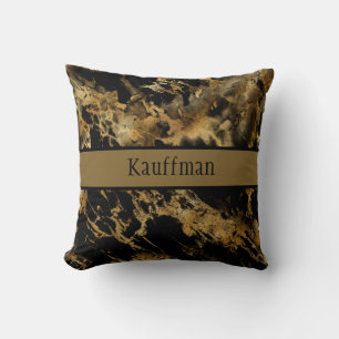 Almofada Chic de Gato de Mármore Dourado preto monograma