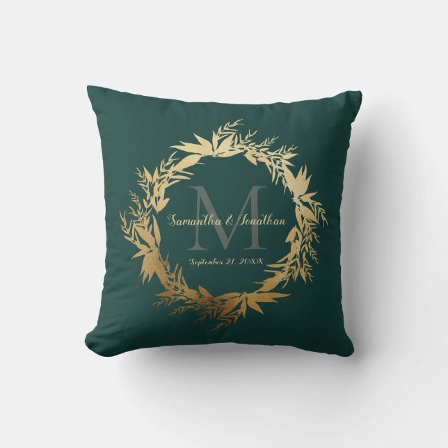 Almofada Chic Dourado Emerald Green Monogramas Keepsael (Frente)