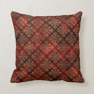 Almofada Chic Dourado Red Burgundy Metálico Damasco Elegan