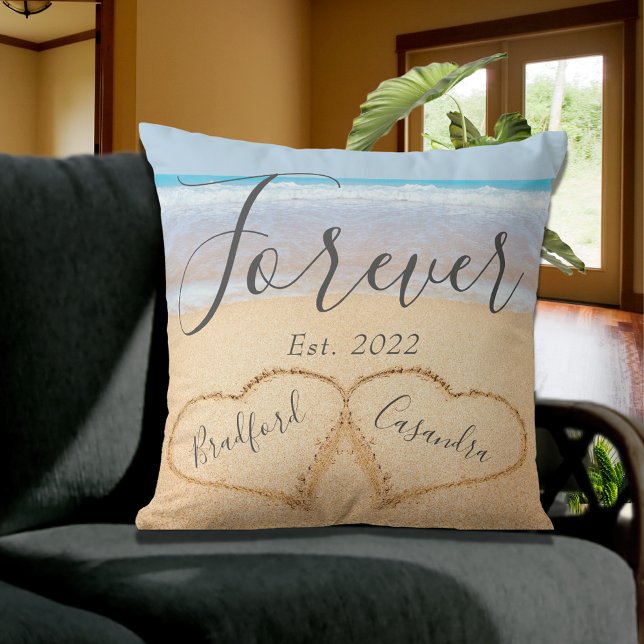 Almofada Chic Dusty Azul Casais da Praia Corações Areia  (Criador carregado)