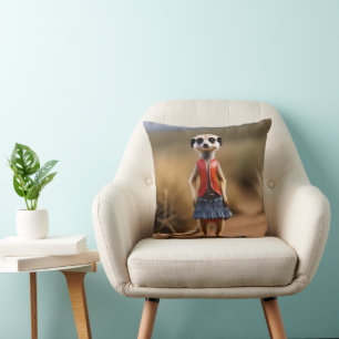 Almofada Chic e Na moda: Meerkat Girl in Skirt and Jaqueta