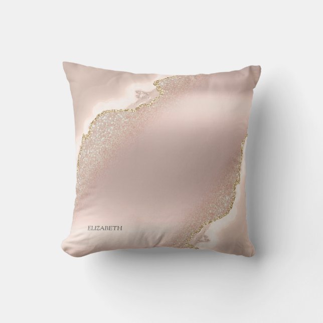 Almofada Chic Elegant Rosa Glitter Marble Dourado (Frente)