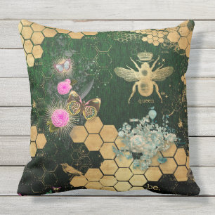 Almofada Chic francês, vitoriano, abelha, floral, folha de