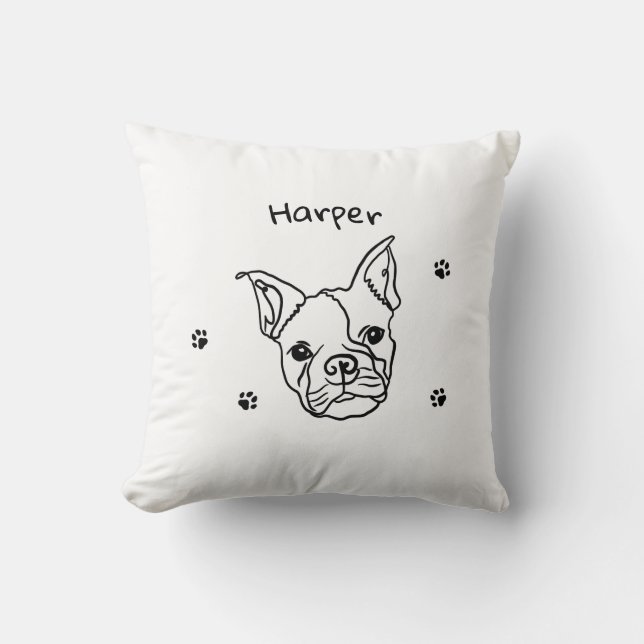 Almofada Chic French Bulldog Line Art: Edite seu texto (Frente)