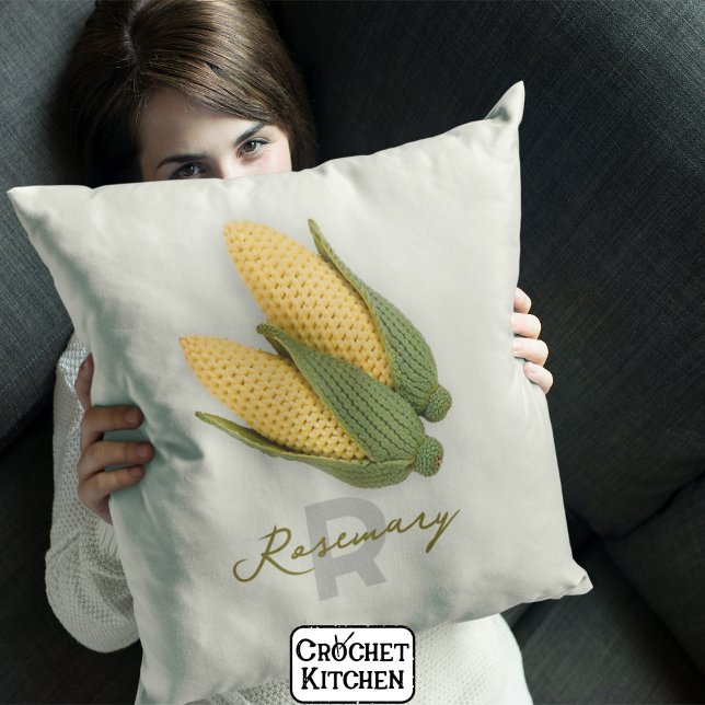 Almofada Chic Grandma's Garden Modern Crochet Corn Name (Criador carregado)