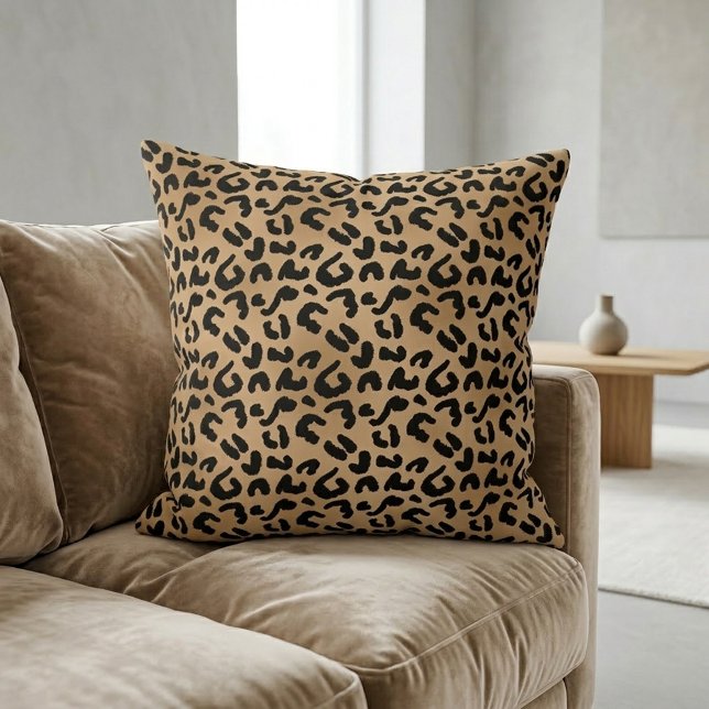 Almofada Chic Leopard Print Cheetah Spots Brown Black (Chic Leopard Print Cheetah Spots Brown Black Throw Pillow)