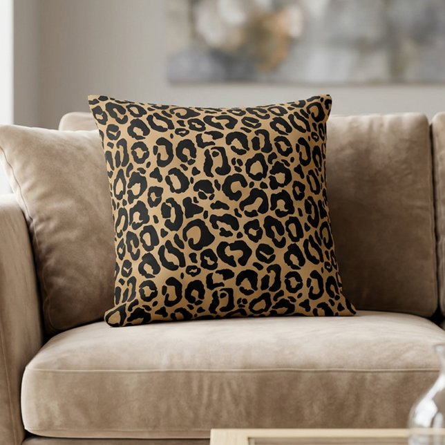 Almofada Chic Leopard Print Cheetah Spots Brown Black (Chic Leopard Print Cheetah Spots Brown Black Throw Pillow)