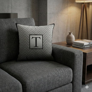 Almofada Chic Modern Black e Cinza Chevron Monograma