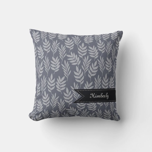 Almofada Chic Name with Elegant Slate Cinza Leaves Leaves P (Frente)