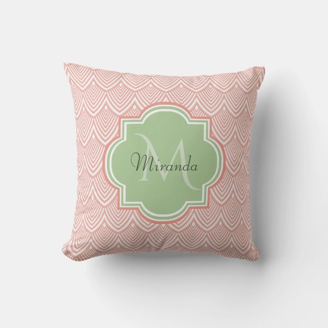 Almofada Chic Pink Arch Scallops Suave Verde Monograma Nome (Frente)