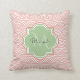 Almofada Chic Pink Arch Scallops Suave Verde Monograma Nome