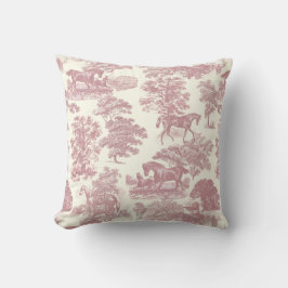 Almofada Chic Pink Horses Clássico Elegante Toile Country