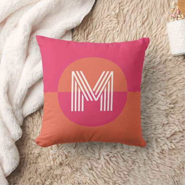 Almofada Chic Retro Orange Pink Geometric Modern Monogram (Cobertor)