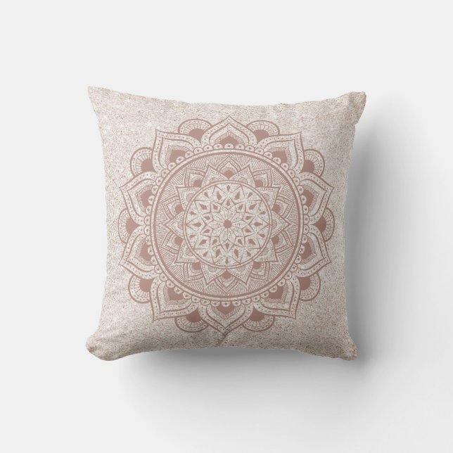 Almofada Chic Rosa Dourado Om Mandala Yoga Glitter Moderno  (Frente)