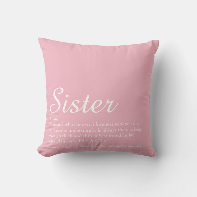 Almofada Chic Script Diversão Rosa Melhor Irmã de Todos os  (Frente)