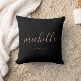 Almofada Chic Script Monograma Preto Dourado Swash