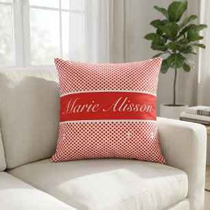Almofada Chic Script Nome Personalizado Padrão Pontos Verme