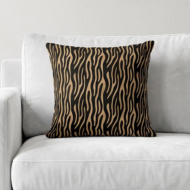 Almofada Chic Tiger Stripe Animal Print Safari Brown Black (Chic Tiger Stripe Animal Print Safari Brown Black Throw Pillow)