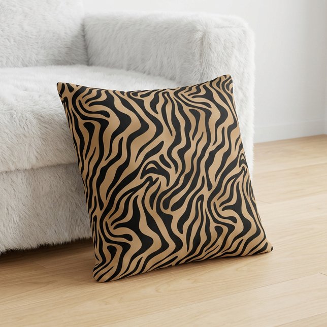 Almofada Chic Tiger Stripe Animal Print Safari Brown Black (Chic Tiger Stripe Animal Print Safari Brown Black Throw Pillow)