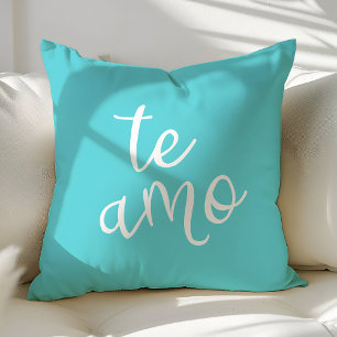 Almofada Chic Turquesa e Branco Espanhol Eu Te Amo Te Amo