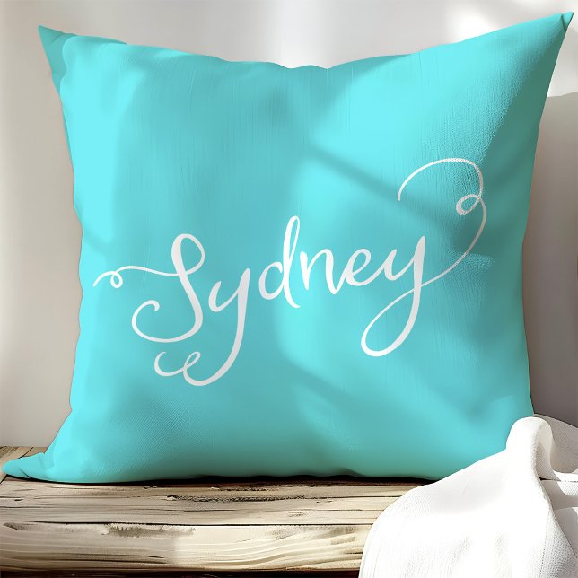 Almofada Chic Turquesa e Tipografia Sydney Branca (Criador carregado)