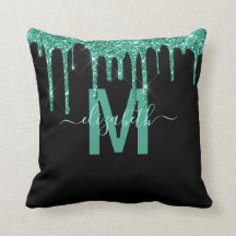 Chic Turquoise Derrubando Glitter Monograma Nome
