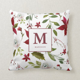 Almofada Chic Watercolor Poinsettia Monograma Floral Nome