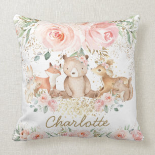 Almofada Chic Woodland Animal Blush Floral New Baby Girl