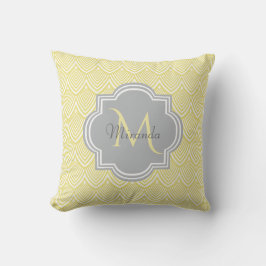 Almofada Chic Yellow Art Deco Scallops Cinza Monograma Nome