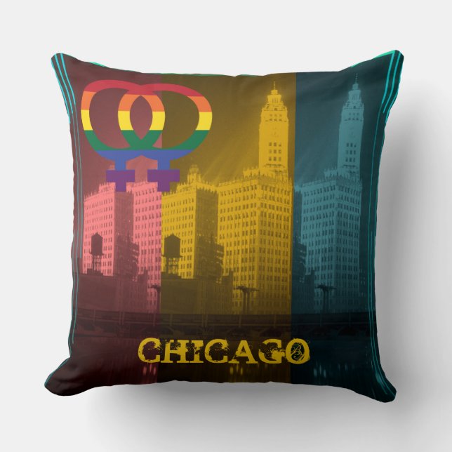 Almofada Chicago Gay Lesbian Interest Rainbow Wrigley Bldg (Frente)