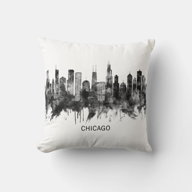 Almofada Chicago Illinois Skyline BW (Frente)