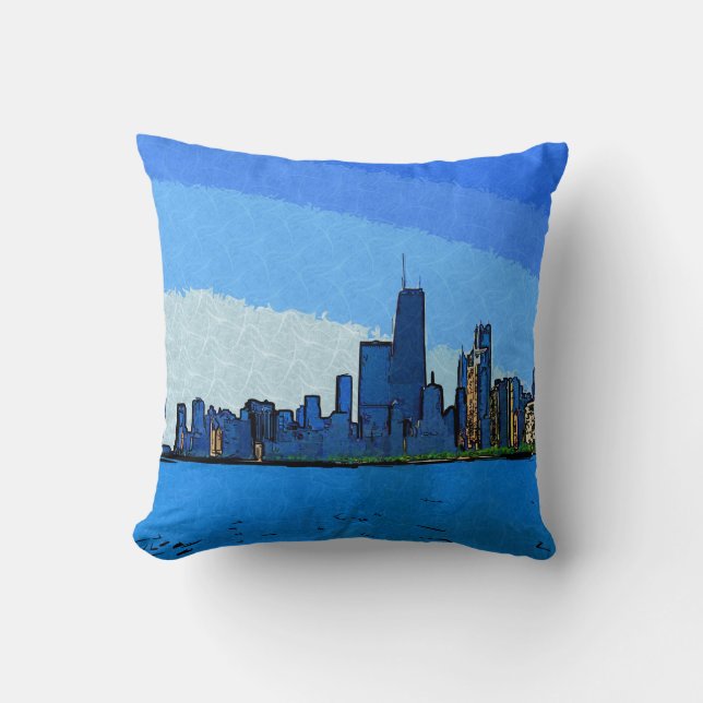Almofada Chicago Skyline em Collage Paint (Frente)