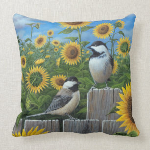 Almofada Chickadees e girassóis